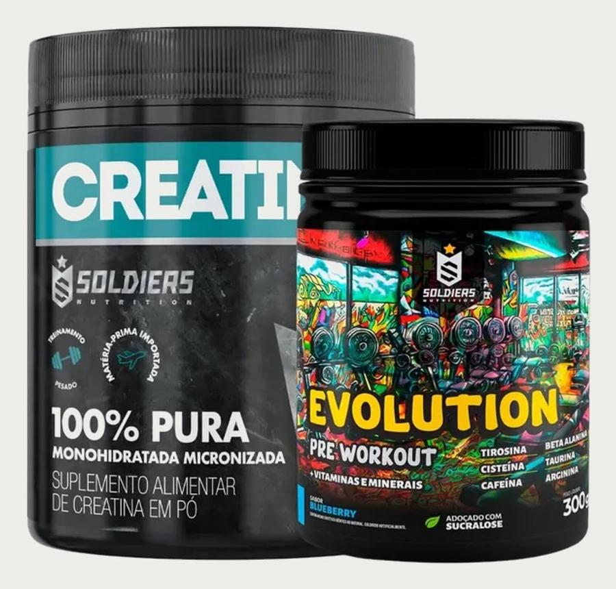 Kit: Creatina 300g + Pré-treino Evolution 300g Soldiers Nutr