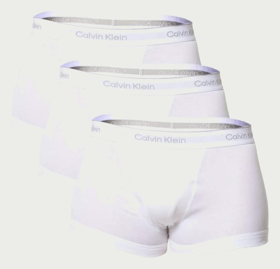 Kit 3 Cuecas Boxer Masculina Trunk Cotton Rib Calvin Klein Branco Liso M