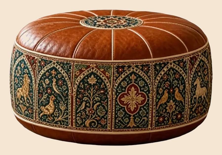 Puff Ottoman Boho Com Padrão E Assento De Piso Grande