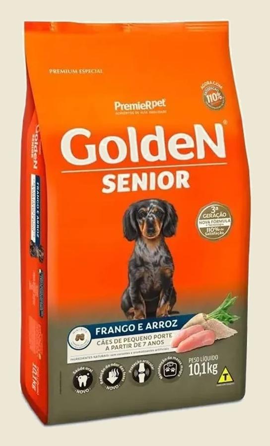 Ração Golden Cão Sênior de raça pequena sabor frango e arroz de 10.1 kg