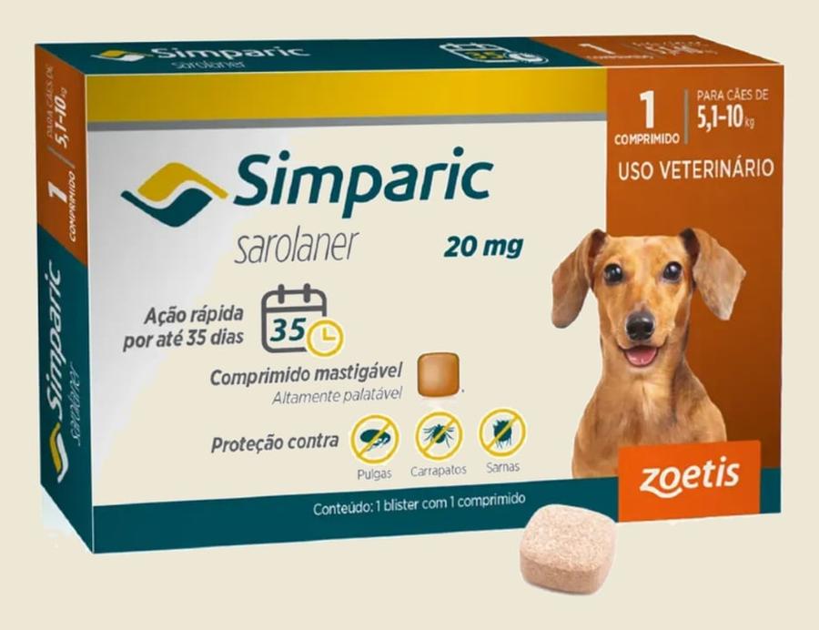 Antipulgas Para Cães Simparic 20mg De 5,1-10kg 1 Comprimido
