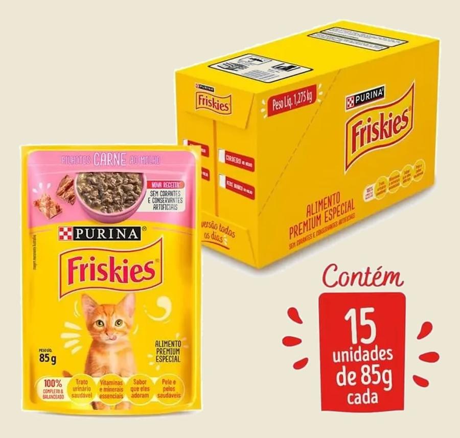 Ração Úmida Gatos Filhotes Friskies Carne 85g Kit 15 Uni
