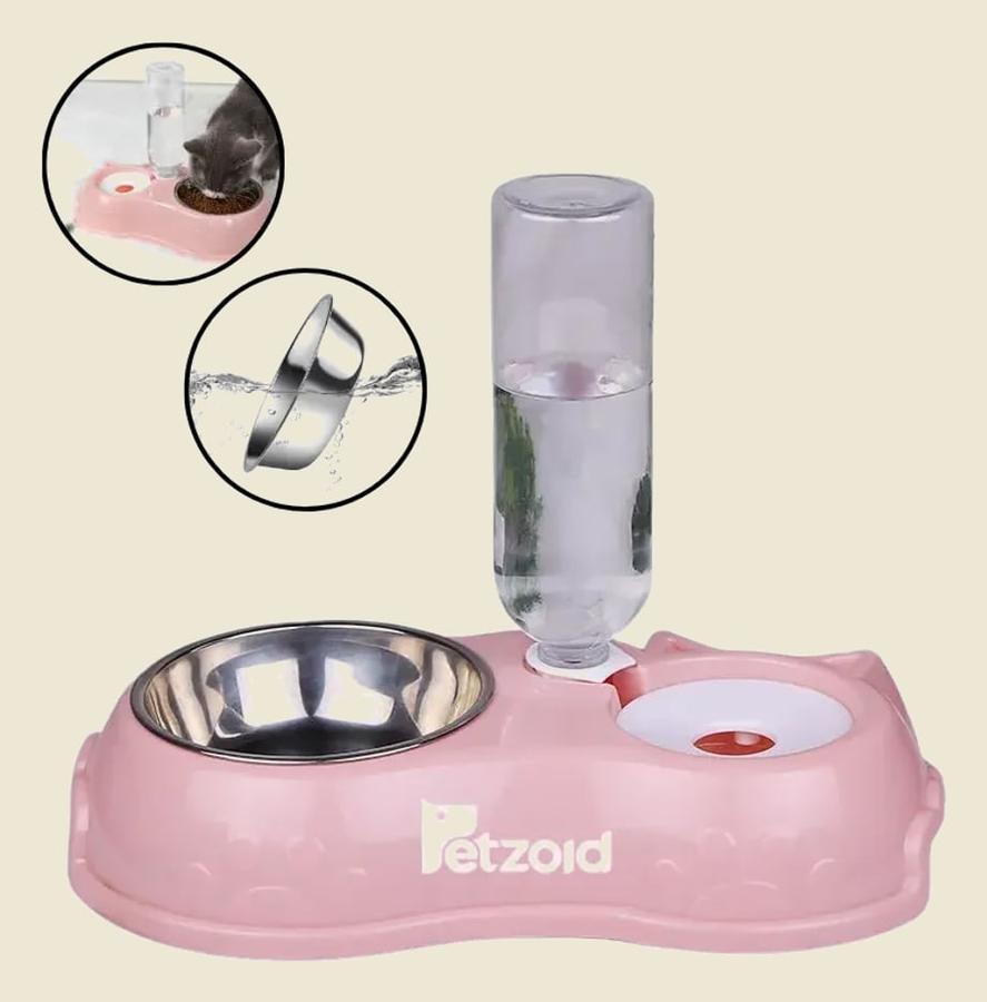 Comedouro E Bebedouro Automático Para Cães E Gatos Filhotes Cor Rosa