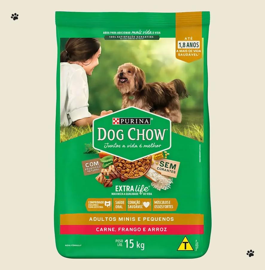 Dog Chow extra life cães adultos Porte pequeno carne frango e arroz 15kg