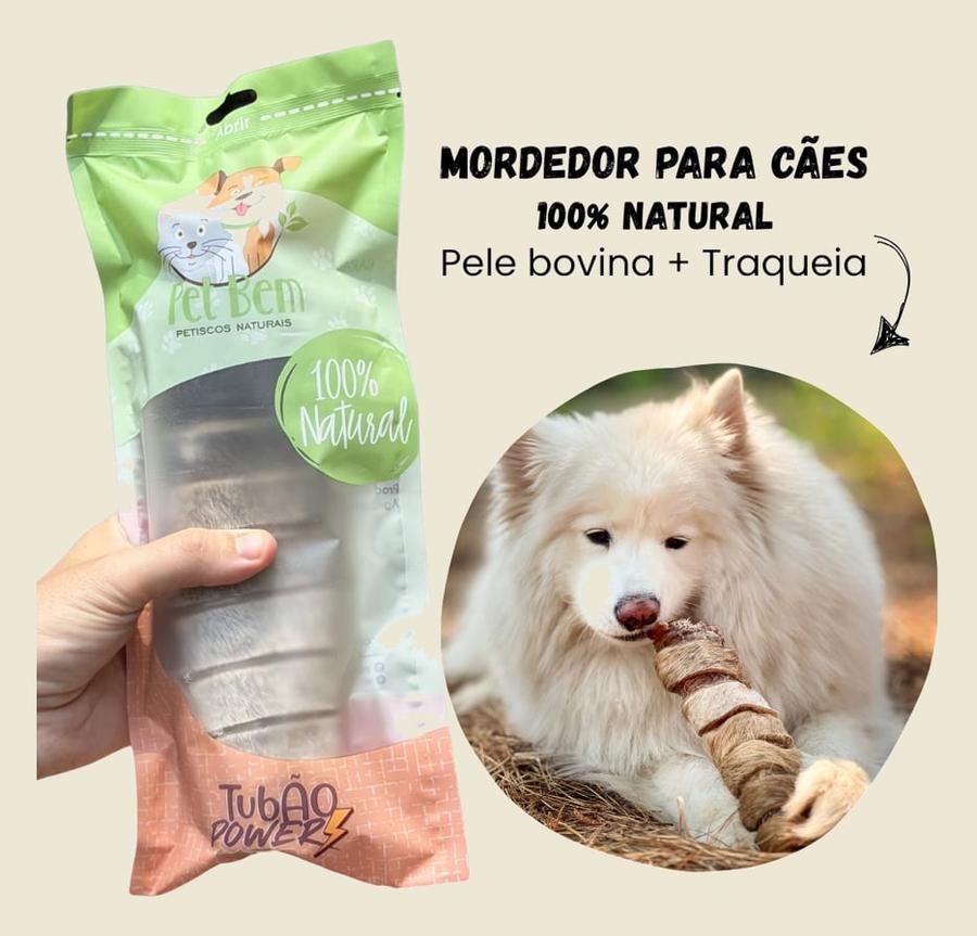 Tubão Power Traqueia e Pele Bovina Mordedor Natural para Cães 1 unid - Pet Bem
