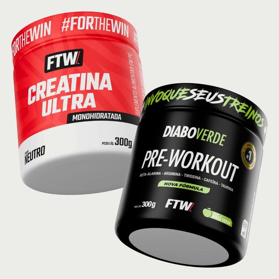 Kit Creatina Ultra Pote 300g + Pré-Treino Diabo Verde Pote 300g - FTW