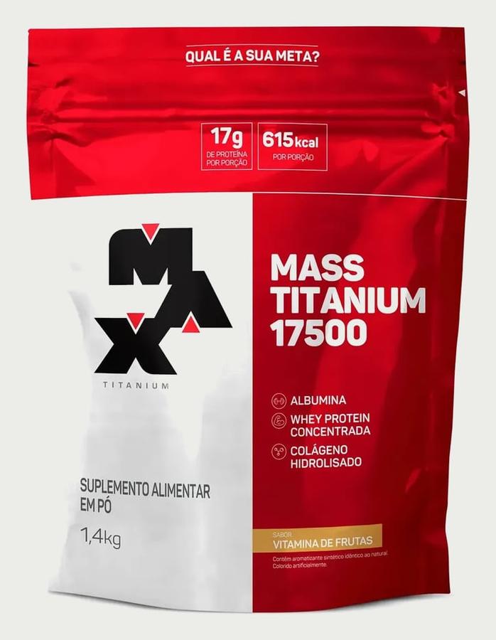 Hipercalórico 1,4kg Mass Titanium Max Titanium Sabor Vitamina de Frutas Energia e Ganho Muscular