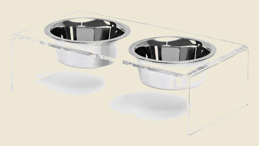 Comedouro Duplo Elevado Com Tigelas Inox Pet Gato Cachorro N/ Cristal
