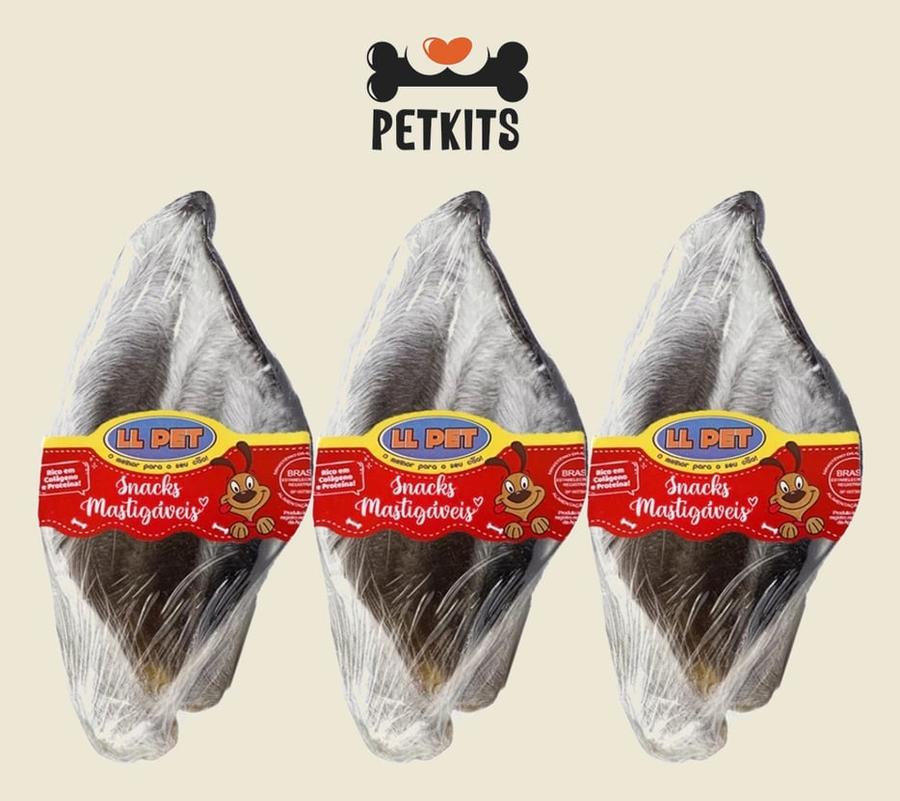 (Orelha Bovina 100% Natural) Desidratada Para Cães LL Pet (Com pelos)