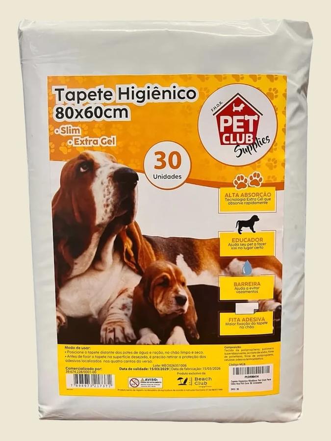 Tapete Higienico 80x60cm Pet Club para Cães Azul 30 Unidades